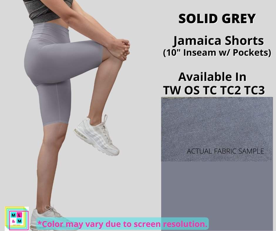 Solid Grey 10" Jamaica Shorts-Shorts-Inspired by Justeen-Women's Clothing Boutique in Chicago, Illinois