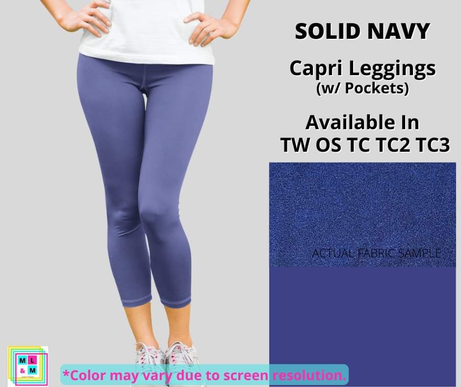 Solid Navy Capri Leggings w/ Pockets-Leggings-Inspired by Justeen-Women's Clothing Boutique in Chicago, Illinois