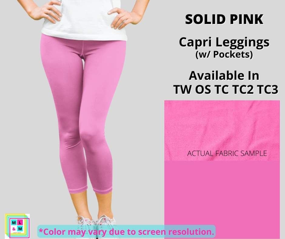 Solid Pink Capri Leggings w/ Pockets-Leggings-Inspired by Justeen-Women's Clothing Boutique in Chicago, Illinois