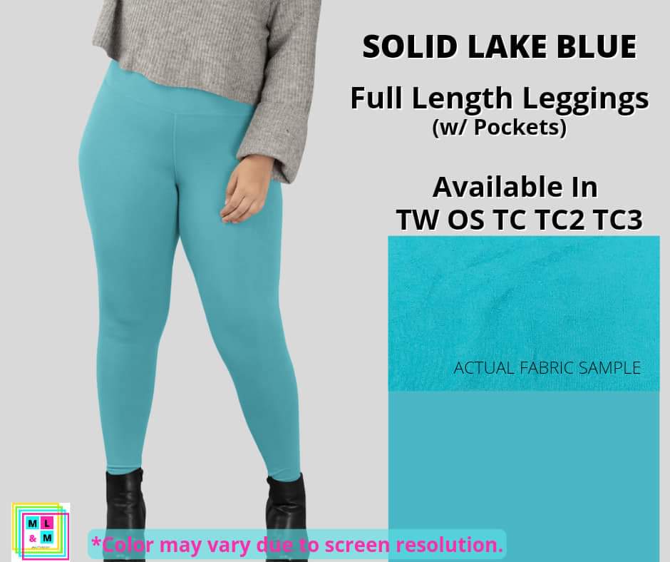 Solid Lake Blue Full Length w/ Pockets-Leggings-Inspired by Justeen-Women's Clothing Boutique in Chicago, Illinois