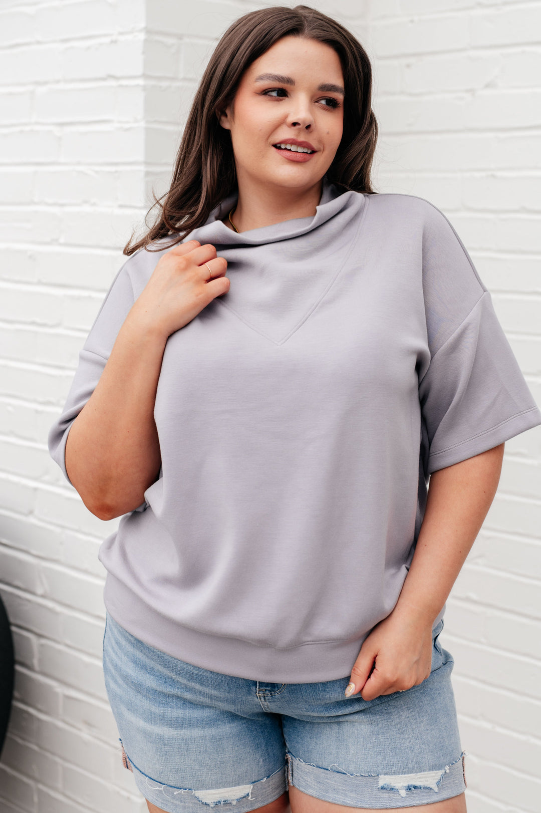 I Just Felt Like It Mock Neck Top in Mystic Grey-Tops-Inspired by Justeen-Women's Clothing Boutique in Chicago, Illinois