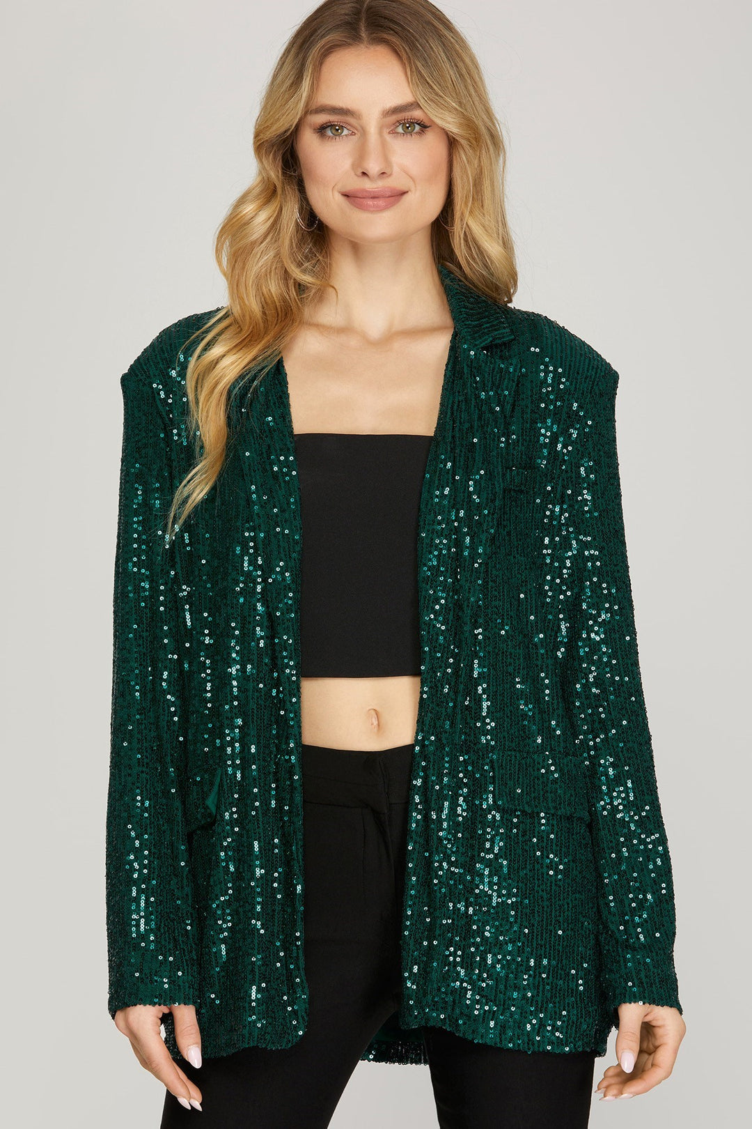 Jasmine Single Button Sequin Blazer, Sea Green-Outerwear-Inspired by Justeen-Women's Clothing Boutique in Chicago, Illinois