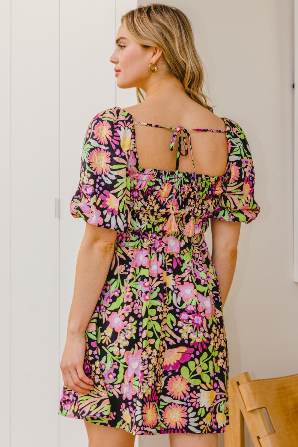 ODDI Full Size Floral Tie-Back Mini Dress-Dresses-Inspired by Justeen-Women's Clothing Boutique in Chicago, Illinois