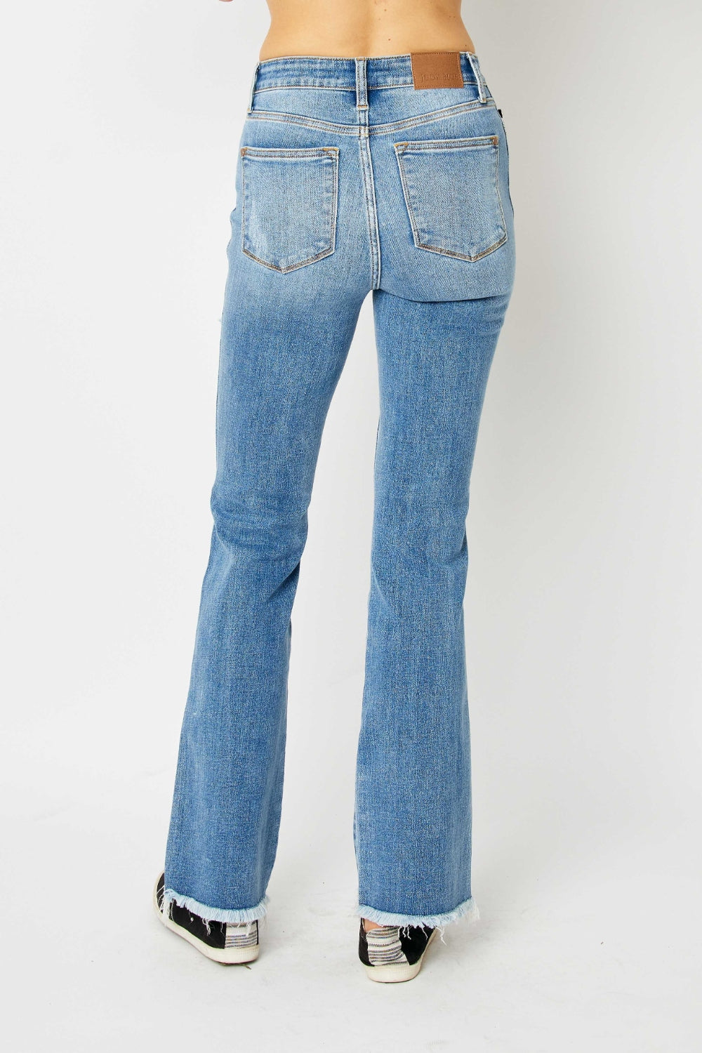 Judy Blue Full Size Distressed Raw Hem Bootcut Jeans-Denim-Inspired by Justeen-Women's Clothing Boutique in Chicago, Illinois