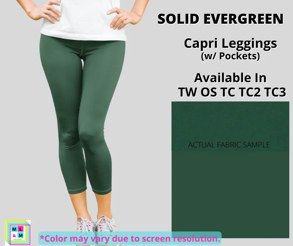 Solid Evergreen Capri Leggings w/ Pockets-Leggings-Inspired by Justeen-Women's Clothing Boutique in Chicago, Illinois