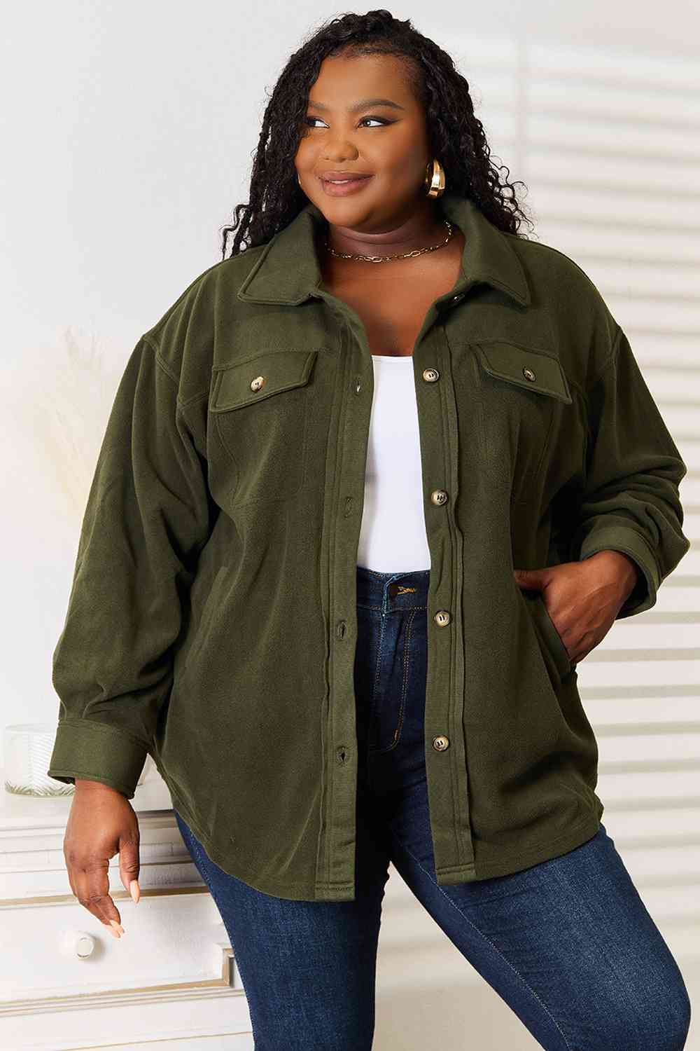 Heimish Cozy Girl Full Size Button Down Shacket-Outerwear-Inspired by Justeen-Women's Clothing Boutique in Chicago, Illinois