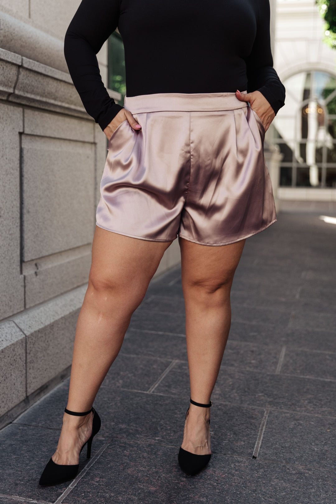 Champagne and Roses Satin Shorts-Shorts-Inspired by Justeen-Women's Clothing Boutique in Chicago, Illinois