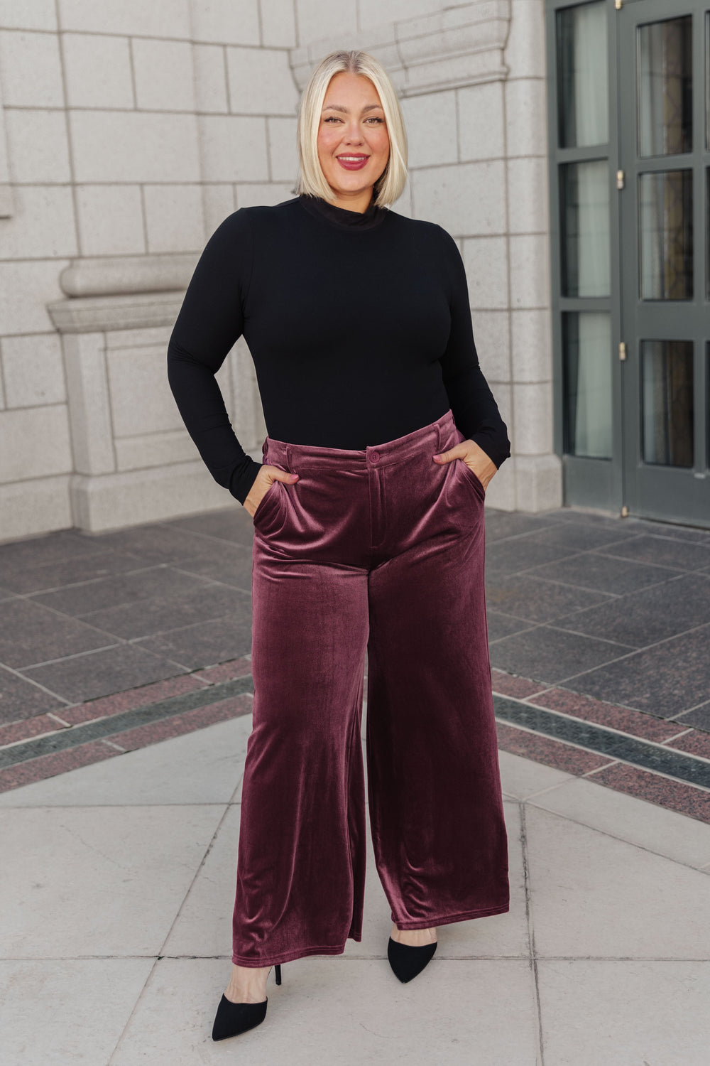 High Society Velvet Wide Leg Trousers-Pants-Inspired by Justeen-Women's Clothing Boutique in Chicago, Illinois