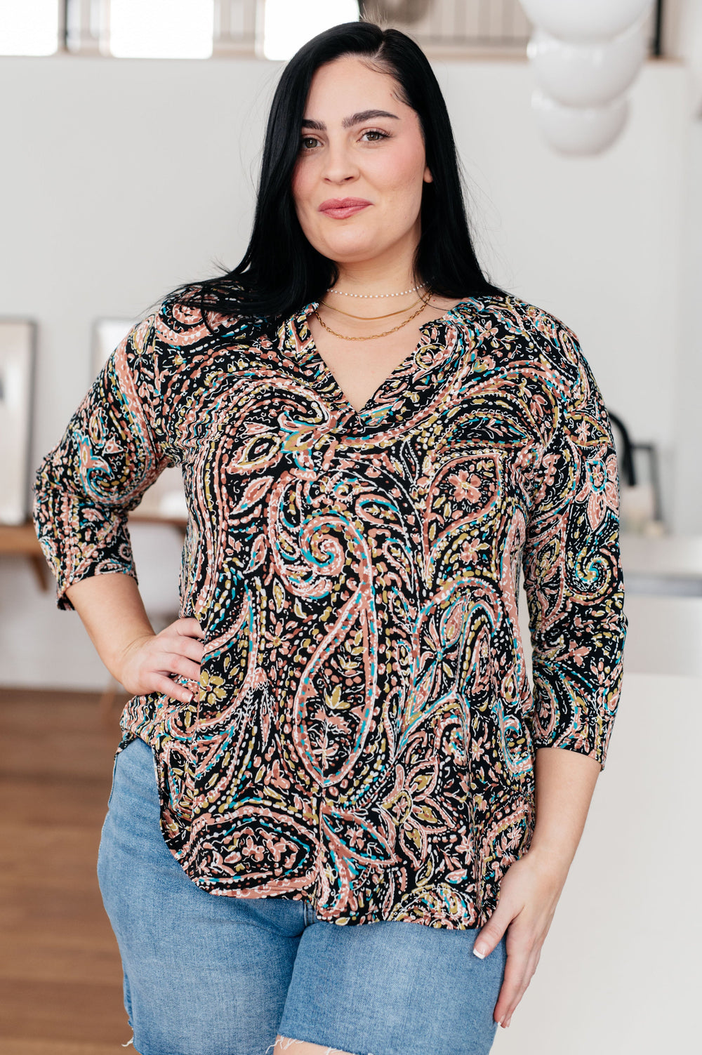 I Think Different Top Teal Paisley-Long Sleeve Tops-Inspired by Justeen-Women's Clothing Boutique in Chicago, Illinois