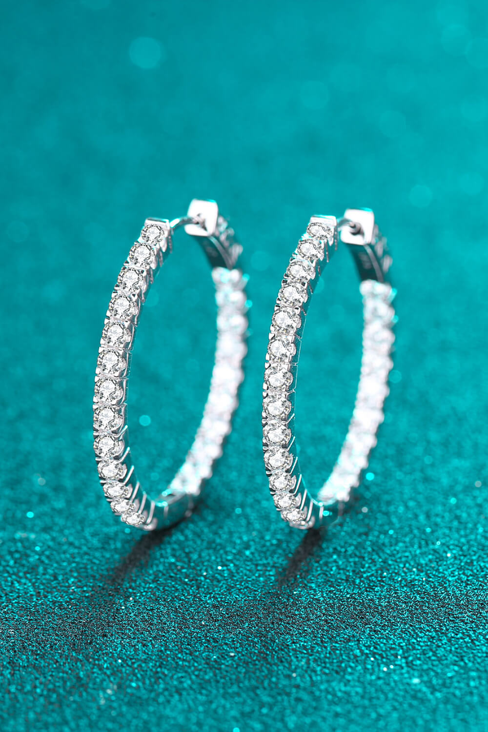 Moissanite Rhodium-Plated Hoop Earrings-Earrings-Inspired by Justeen-Women's Clothing Boutique in Chicago, Illinois