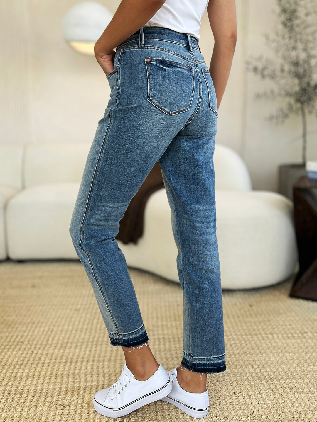 Judy Blue Full Size Mid Rise Rigid Magic Release Hem Jeans-Denim-Inspired by Justeen-Women's Clothing Boutique