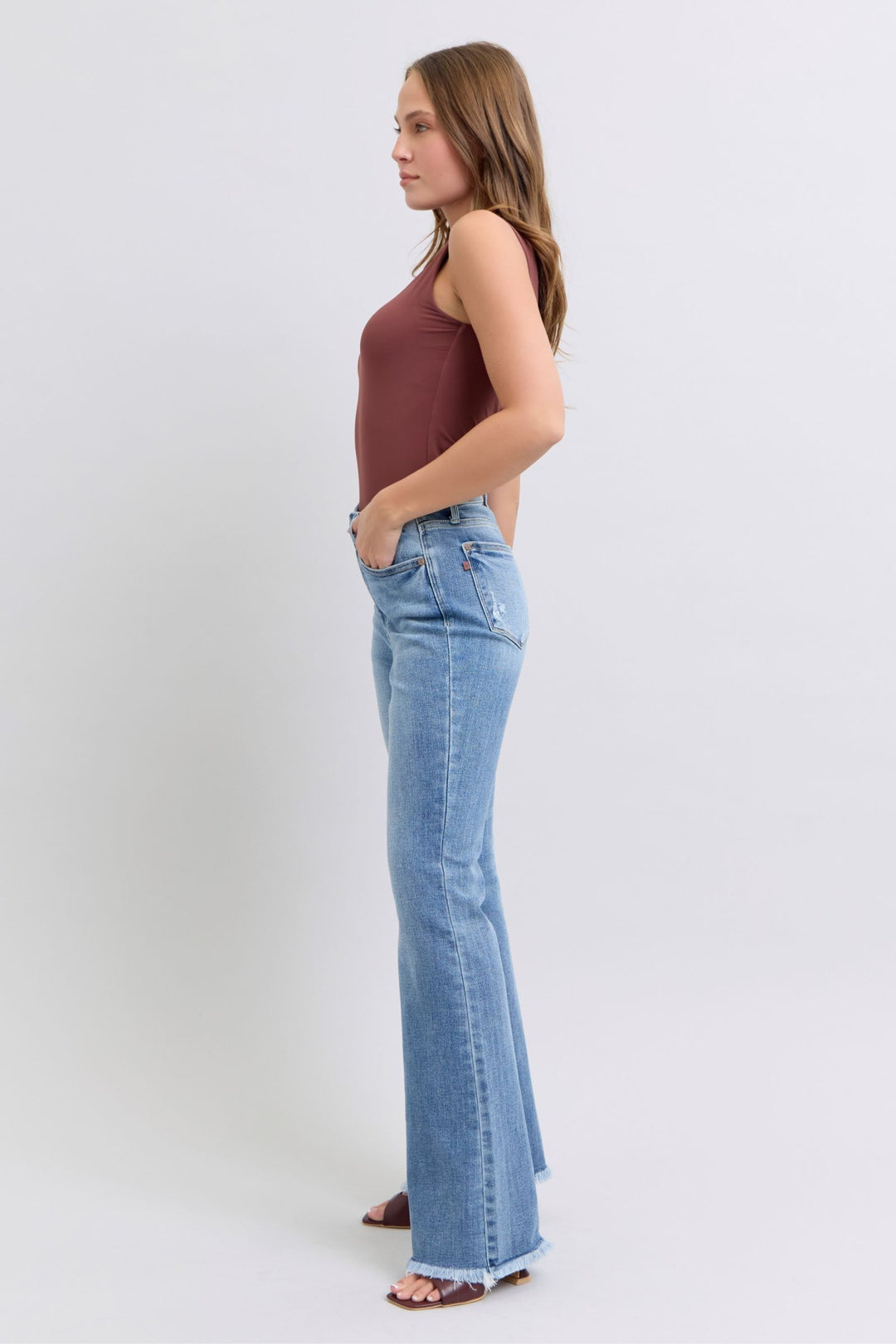 Judy Blue Full Size Raw Hem High Rise Bootcut Jeans-Denim-Inspired by Justeen-Women's Clothing Boutique