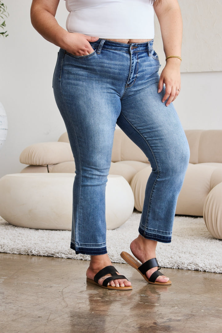 Judy Blue Full Size Release Hem Cropped Bootcut Jeans-Denim-Inspired by Justeen-Women's Clothing Boutique in Chicago, Illinois