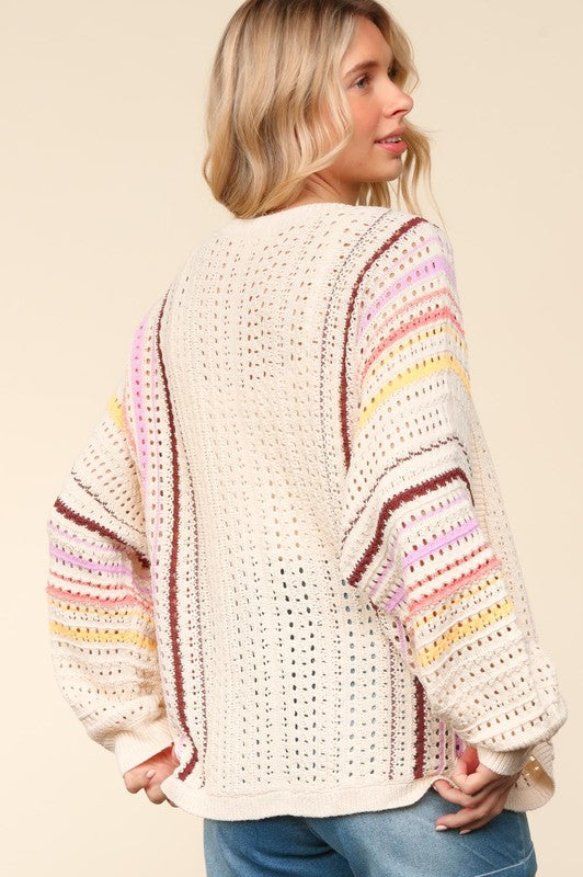 Haptics Full Size Striped Crochet Open Front Cardigan-Cardigans + Kimonos-Inspired by Justeen-Women's Clothing Boutique