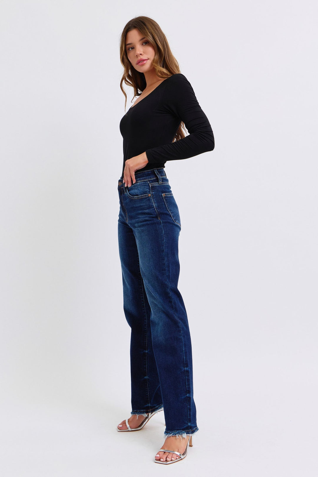 Judy Blue Full Size Raw Hem Straight Leg Jeans-Denim-Inspired by Justeen-Women's Clothing Boutique