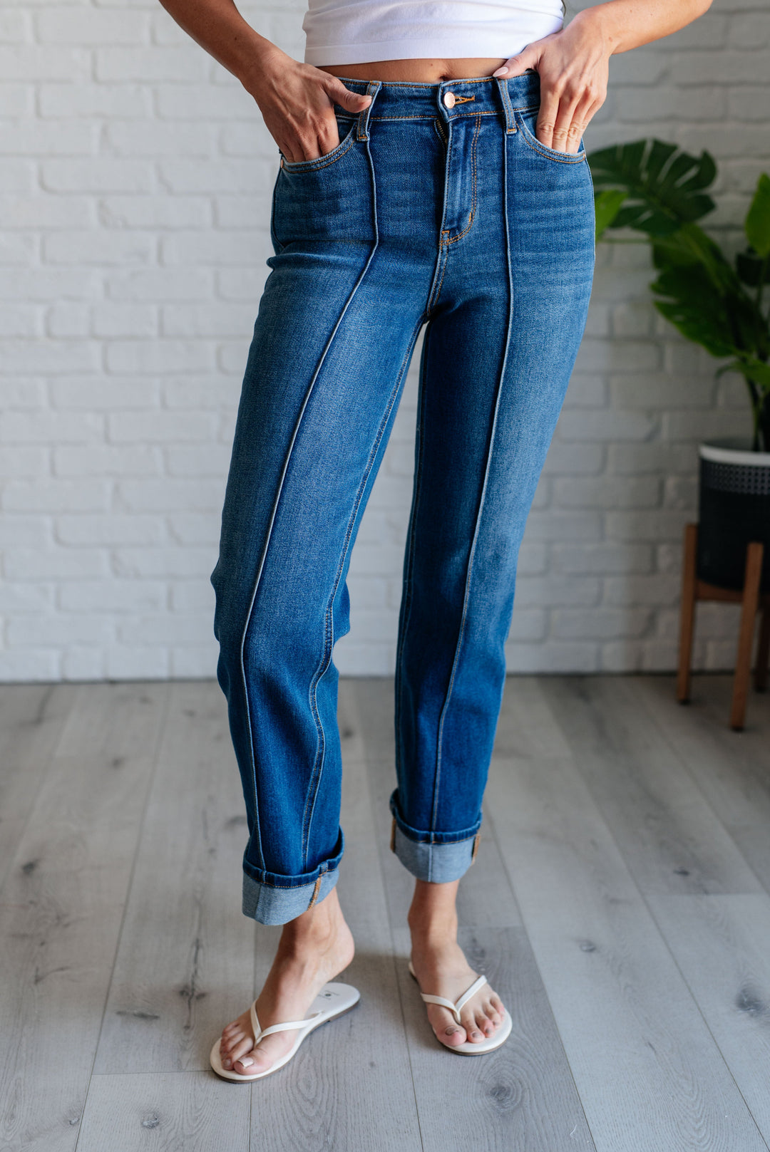 Campbell High Rise Center Seam Detail Straight Jeans-Denim-Inspired by Justeen-Women's Clothing Boutique