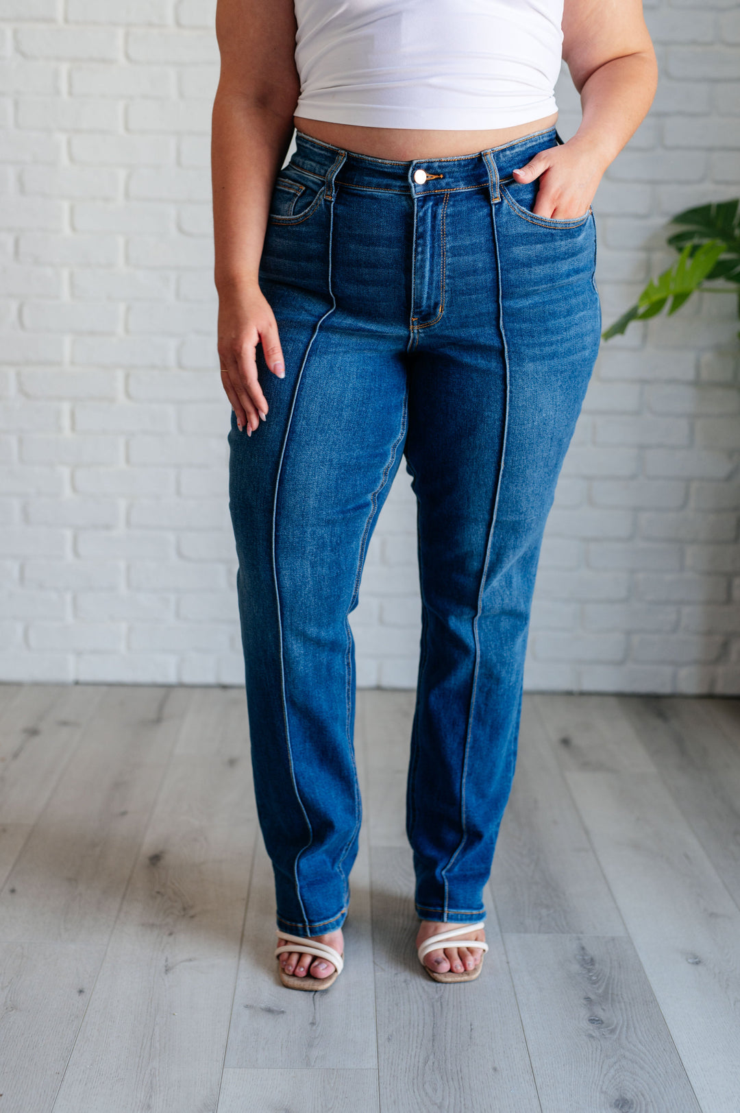 Campbell High Rise Center Seam Detail Straight Jeans-Denim-Inspired by Justeen-Women's Clothing Boutique