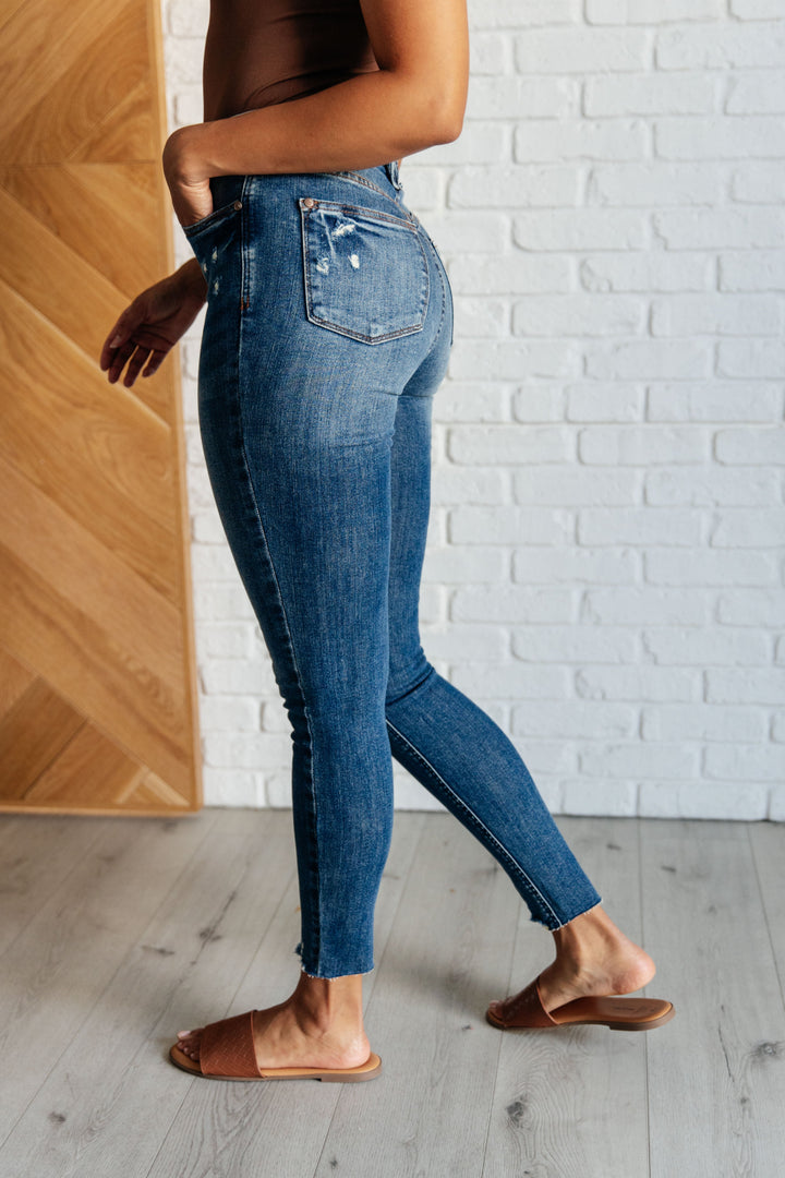 Alba High Rise Control Top Distressed Hem Skinny Jeans-Denim-Inspired by Justeen-Women's Clothing Boutique