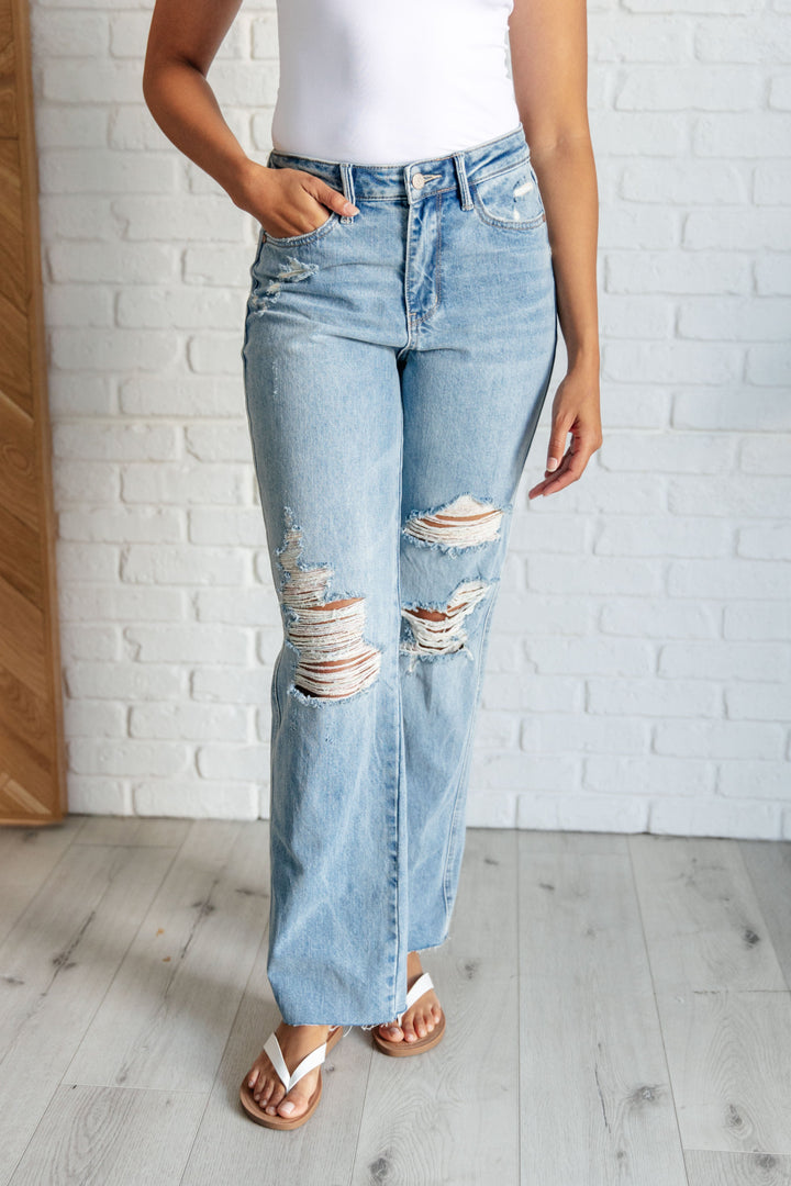 Ramona High Rise Rigid Magic Destroyed Straight Jeans-Denim-Inspired by Justeen-Women's Clothing Boutique