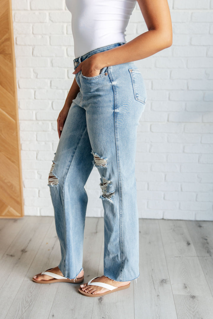 Ramona High Rise Rigid Magic Destroyed Straight Jeans-Denim-Inspired by Justeen-Women's Clothing Boutique