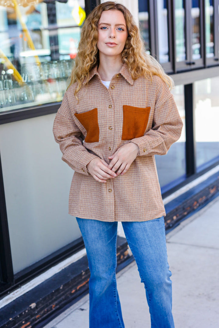 Start You Day Rust Flannel Plaid Oversized Shacket-Inspired by Justeen-Women's Clothing Boutique