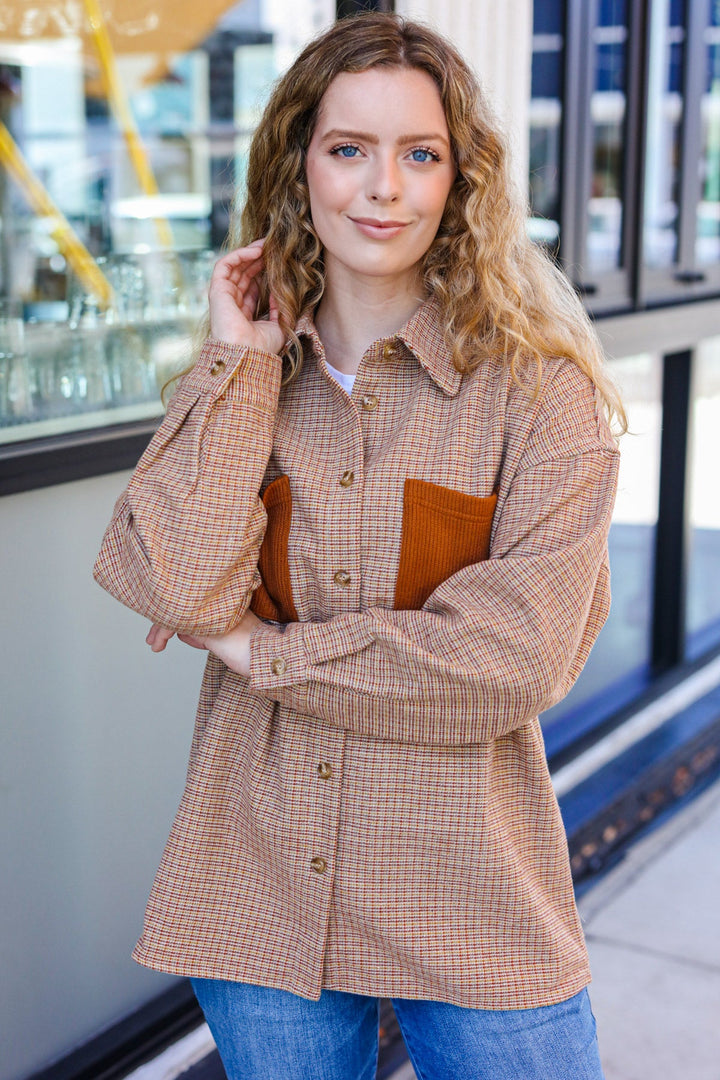 Start You Day Rust Flannel Plaid Oversized Shacket-Inspired by Justeen-Women's Clothing Boutique