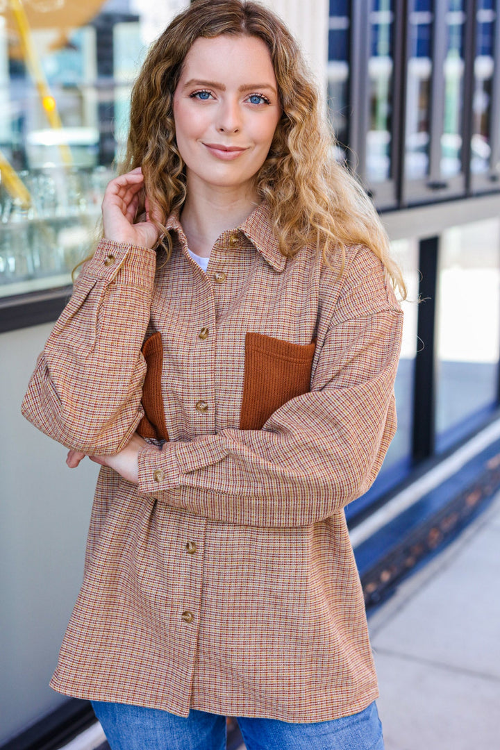 Start You Day Rust Flannel Plaid Oversized Shacket-Inspired by Justeen-Women's Clothing Boutique