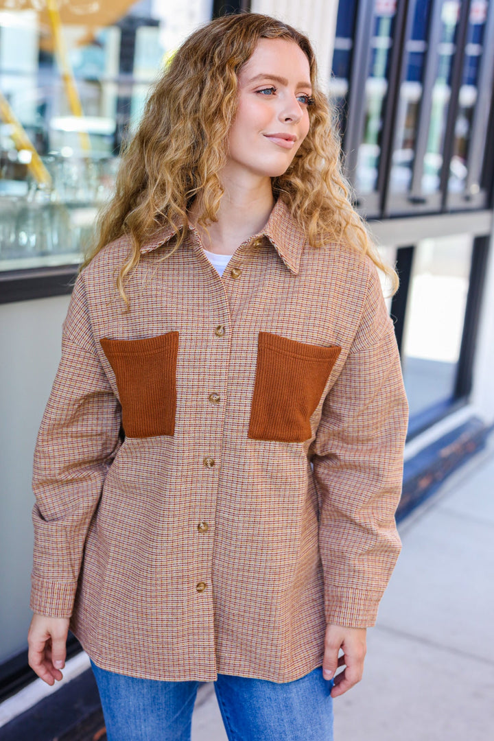 Start You Day Rust Flannel Plaid Oversized Shacket-Inspired by Justeen-Women's Clothing Boutique