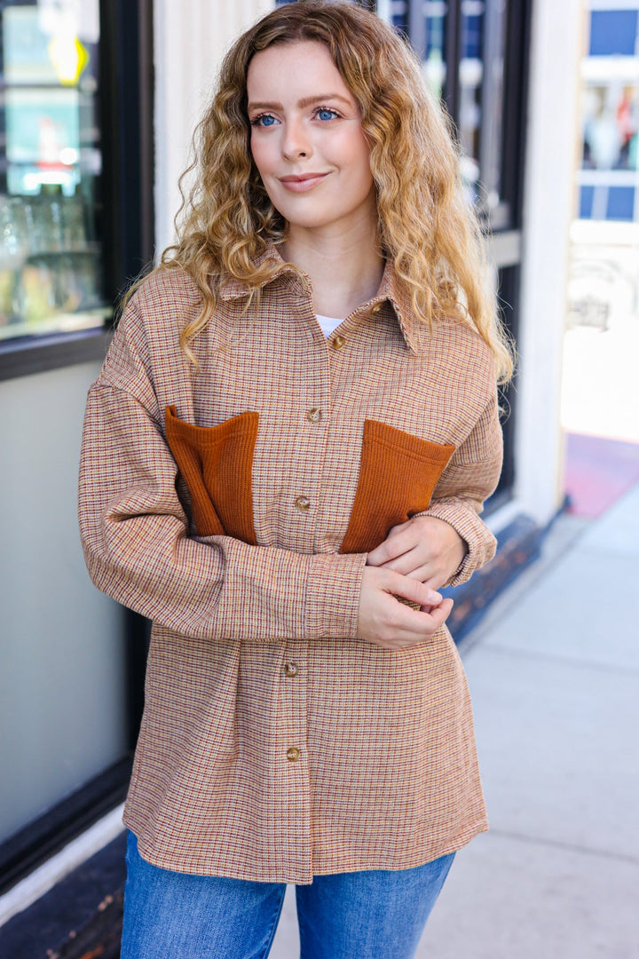 Start You Day Rust Flannel Plaid Oversized Shacket-Inspired by Justeen-Women's Clothing Boutique