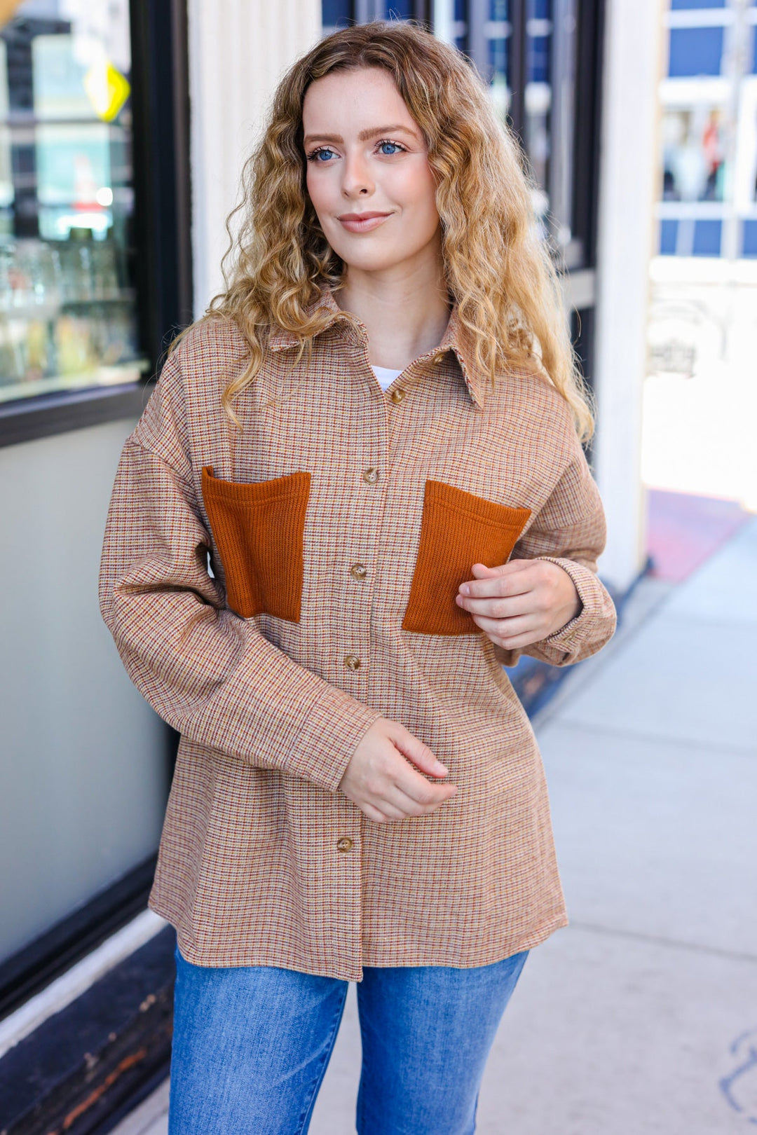 Start You Day Rust Flannel Plaid Oversized Shacket-Inspired by Justeen-Women's Clothing Boutique