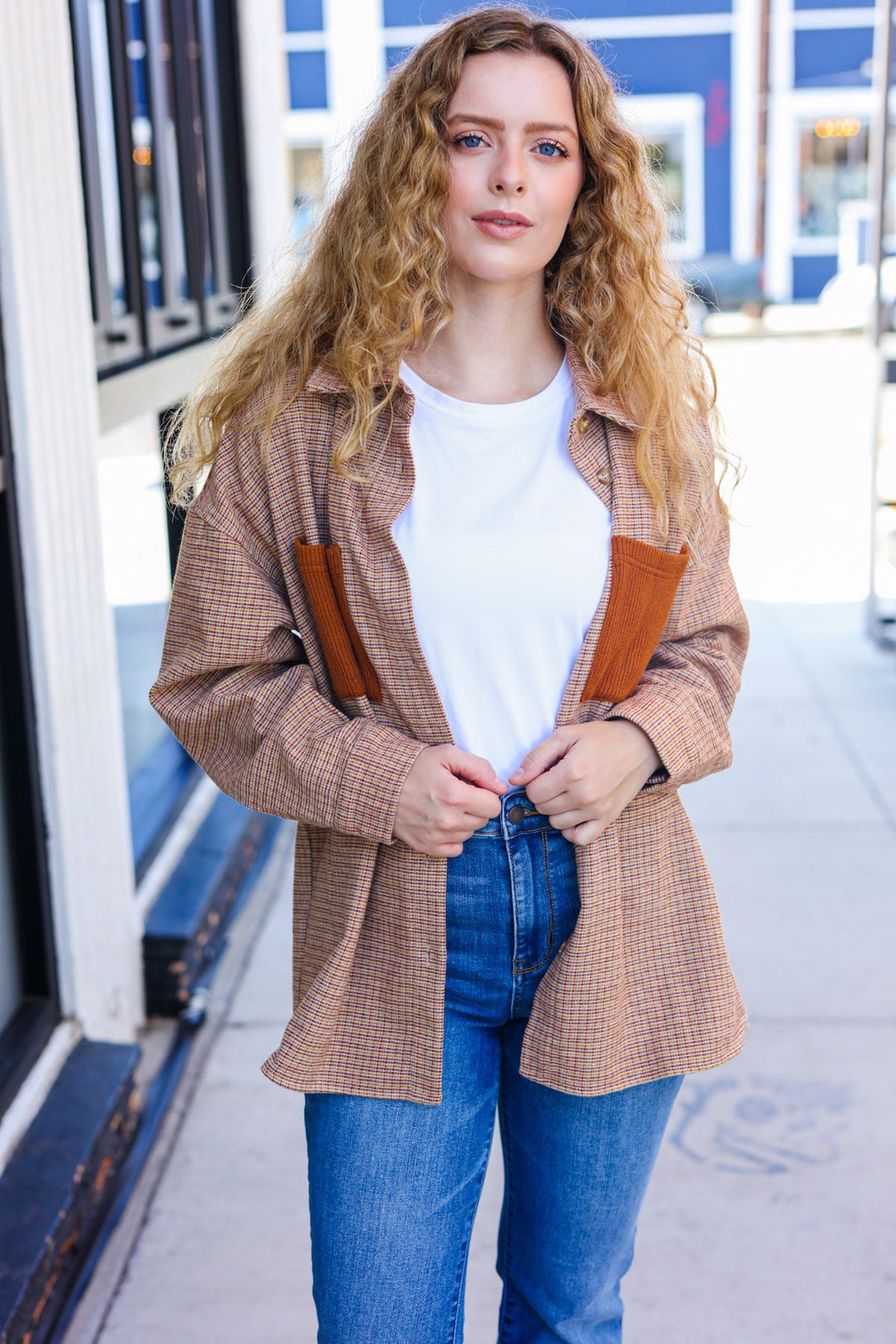 Start You Day Rust Flannel Plaid Oversized Shacket-Inspired by Justeen-Women's Clothing Boutique