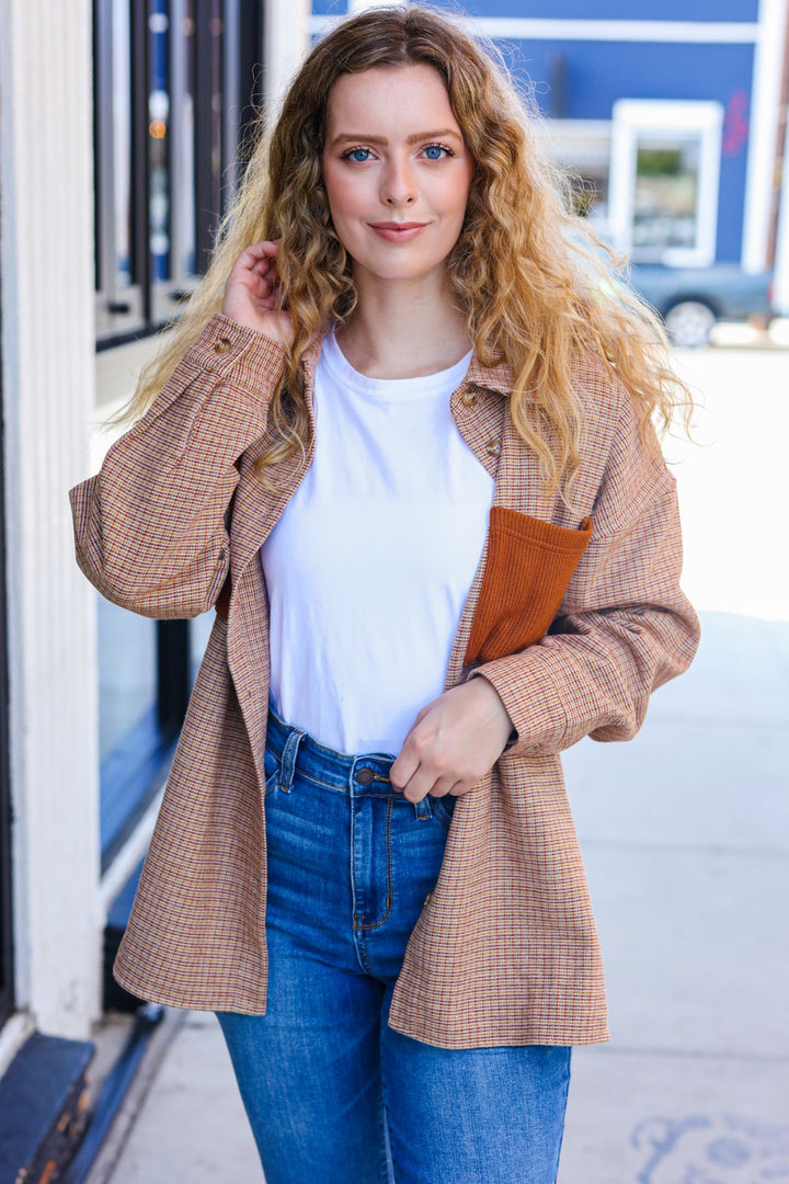 Start You Day Rust Flannel Plaid Oversized Shacket-Inspired by Justeen-Women's Clothing Boutique