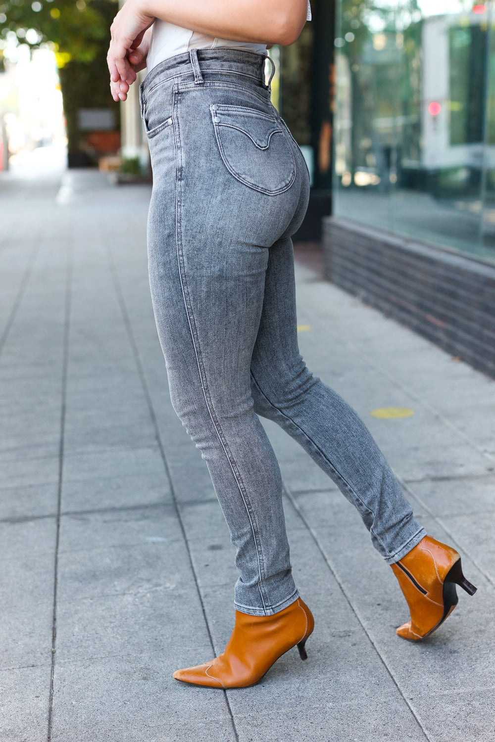 Judy Blue Grey Mid Rise Tummy Control Skinny Jeans-Inspired by Justeen-Women's Clothing Boutique