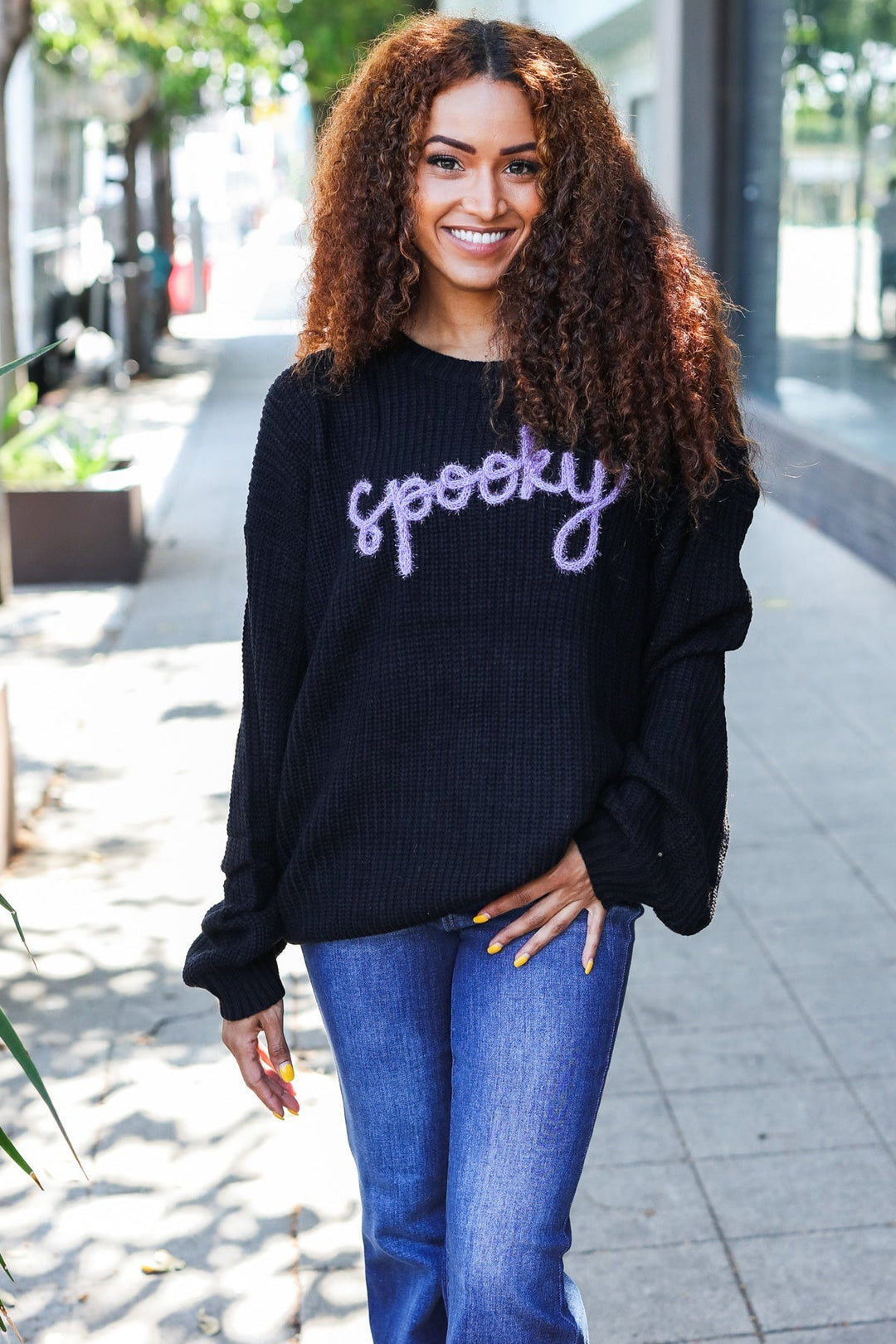 Get Your Spooky On Black Embroidered Chunky Sweater-Inspired by Justeen-Women's Clothing Boutique