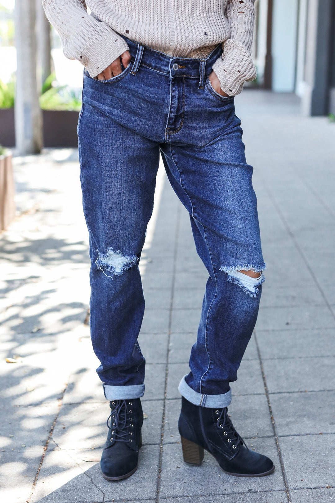 Judy Blue Medium Wash Mid Rise Distressed Slim Fit Jeans-Inspired by Justeen-Women's Clothing Boutique