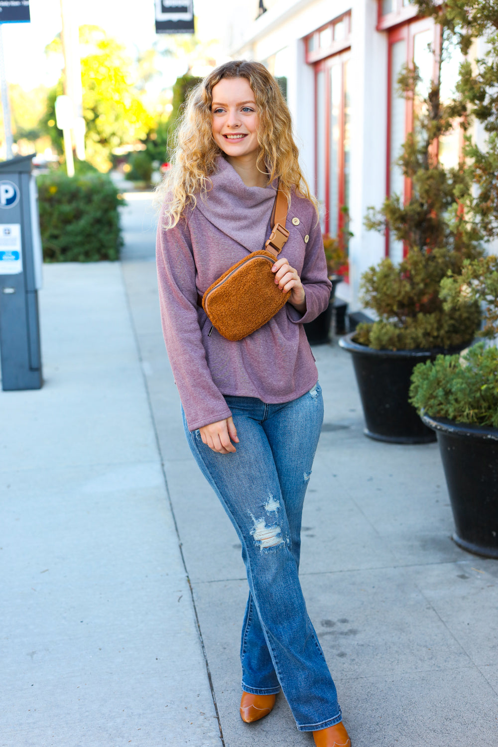 Maple Brown Sherpa Crossbody Sling Bag-Inspired by Justeen-Women's Clothing Boutique