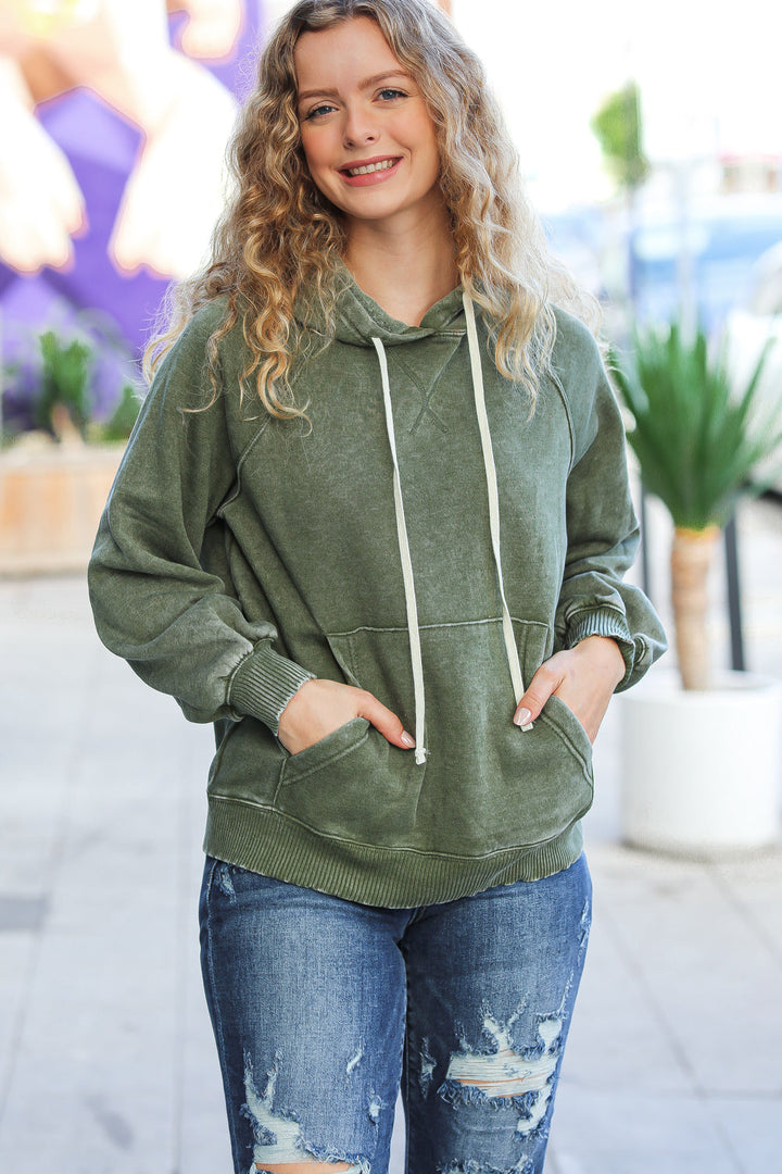 Know Yourself Olive Acid Wash Fleece Lined Hoodie-Inspired by Justeen-Women's Clothing Boutique in Chicago, Illinois