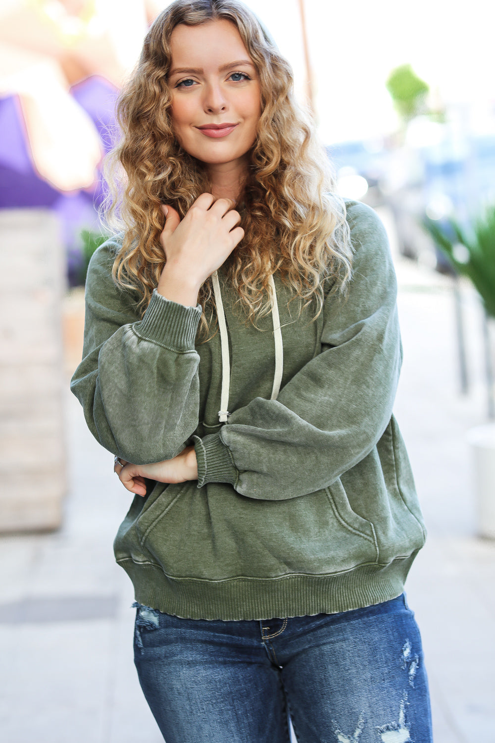 Know Yourself Olive Acid Wash Fleece Lined Hoodie-Inspired by Justeen-Women's Clothing Boutique in Chicago, Illinois
