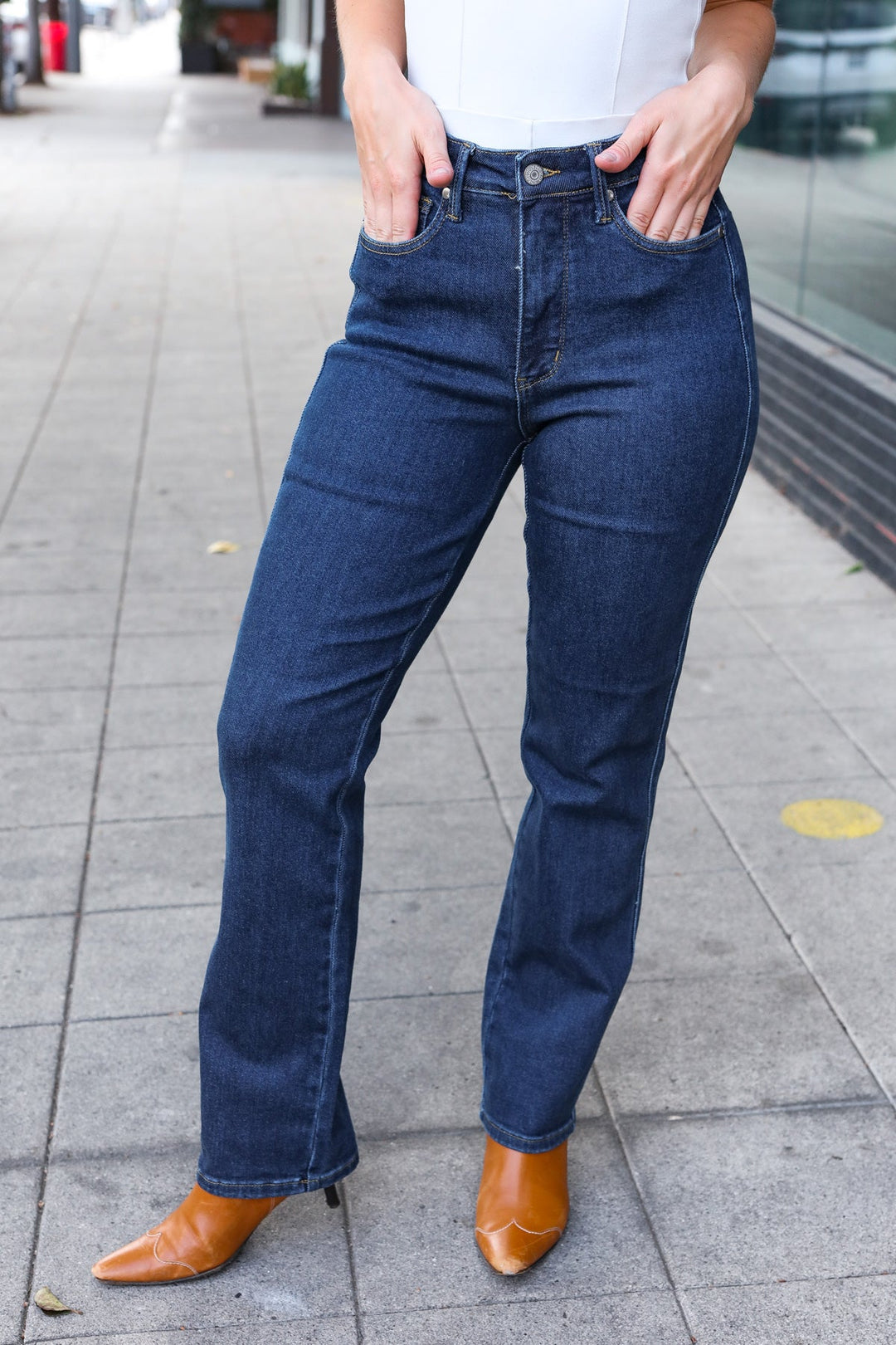 Judy Blue Dark Wash High Waisted Straight Fit Jeans-Inspired by Justeen-Women's Clothing Boutique