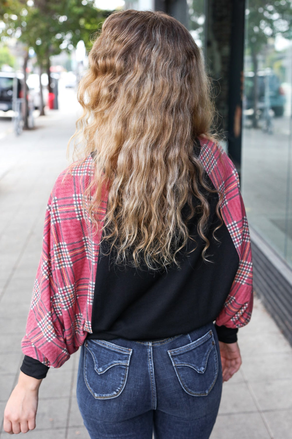 You Got This Burgundy Plaid Dolman Round Neck Top-Inspired by Justeen-Women's Clothing Boutique