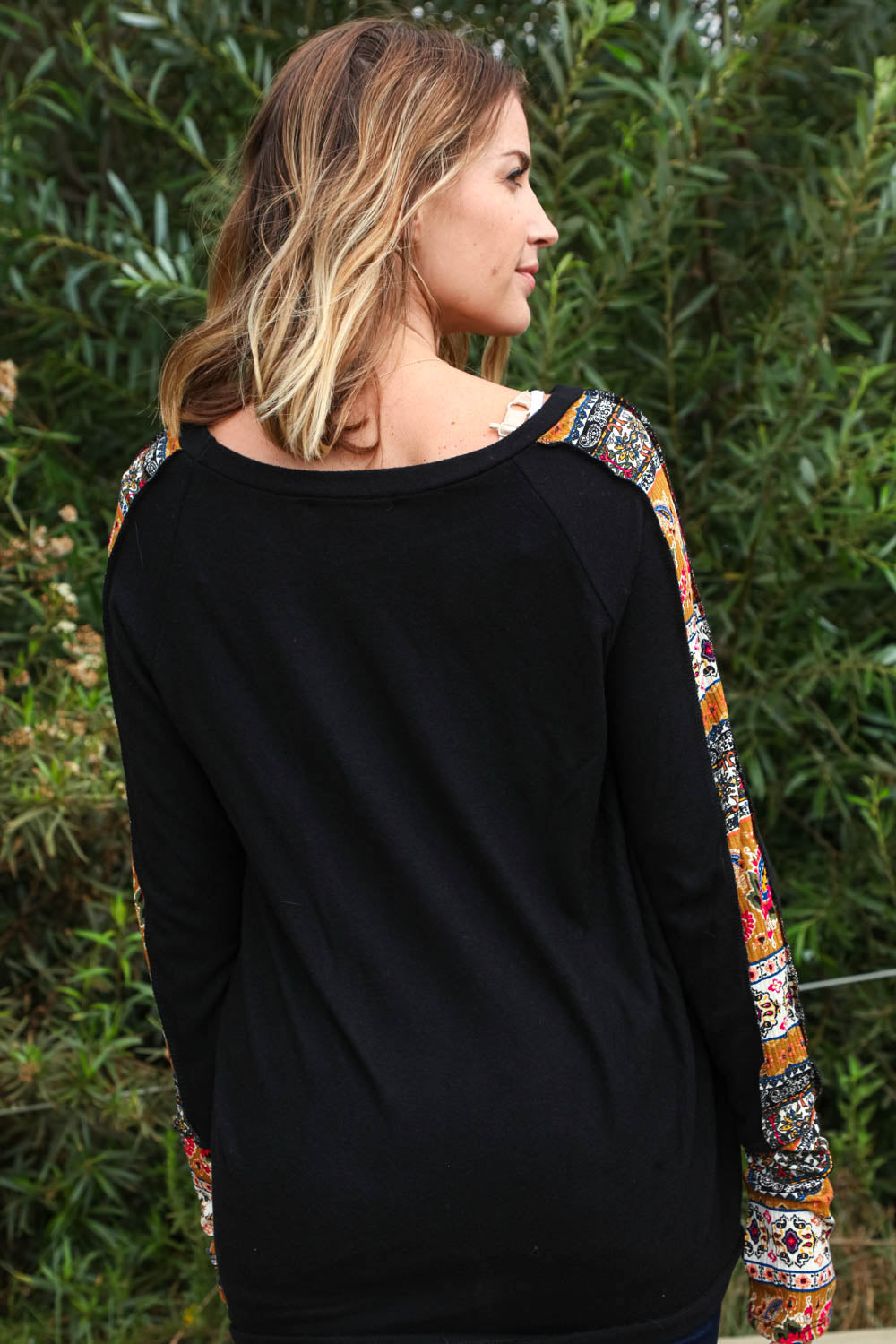 Ethnic Paisley Print Raglan Knit Top with Thumb Holes-Inspired by Justeen-Women's Clothing Boutique in Chicago, Illinois