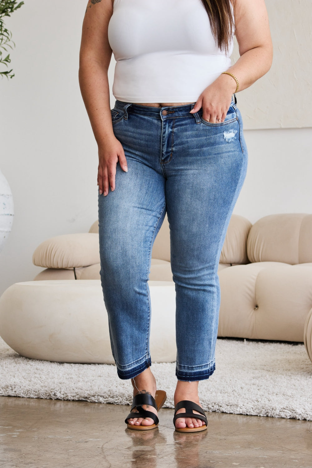 Judy Blue Full Size Release Hem Cropped Bootcut Jeans-Denim-Inspired by Justeen-Women's Clothing Boutique in Chicago, Illinois