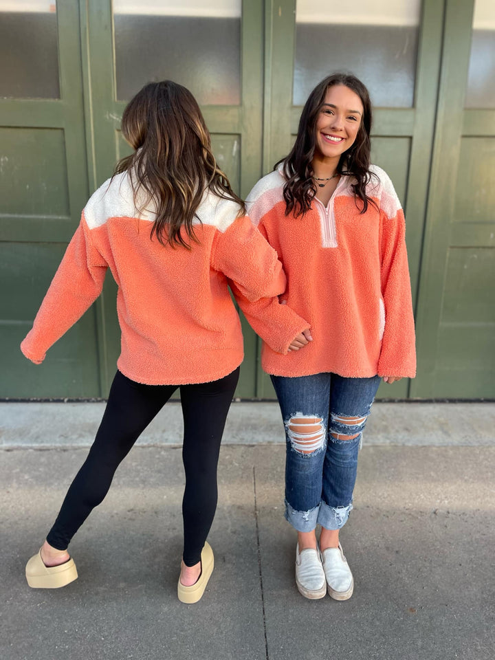 PREORDER: Half Zip Fleece Pullover in Sherbet-Womens-Inspired by Justeen-Women's Clothing Boutique