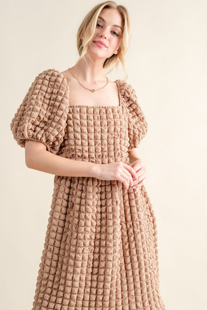 And The Why Full Size Square Neck Puff Sleeve Dress-Dresses-Inspired by Justeen-Women's Clothing Boutique