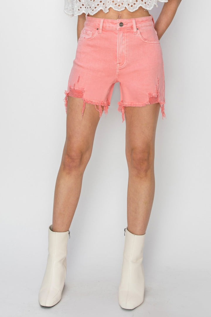RISEN High Rise Distressed Denim Shorts-Shorts-Inspired by Justeen-Women's Clothing Boutique in Chicago, Illinois