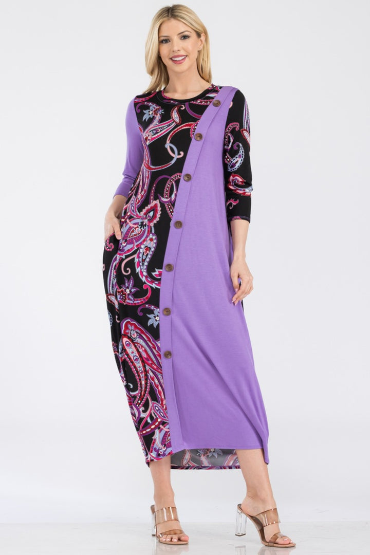 Celeste Full Size Paisley Contrast Midi Dress with Pockets-Dresses-Inspired by Justeen-Women's Clothing Boutique