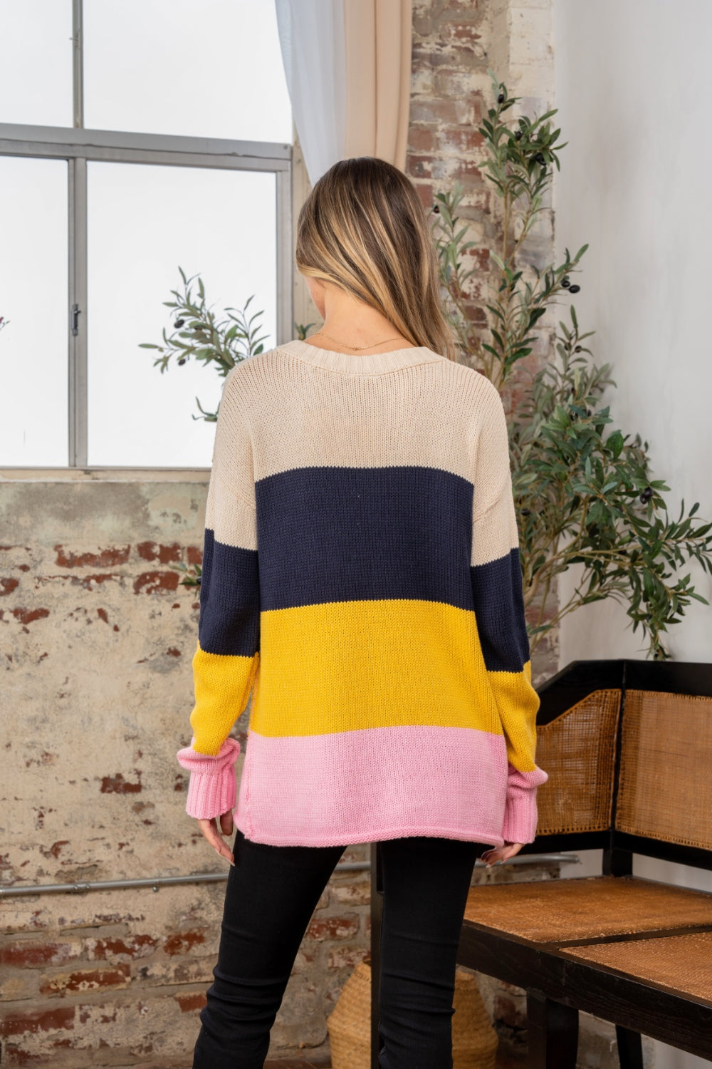 Sew In Love Full Size Color Block Exposed Seam Sweater-110 Long Sleeve Tops-Inspired by Justeen-Women's Clothing Boutique