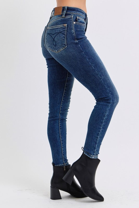 Judy Blue Full Size Mid-Rise Waist Skinny Jeans with Pockets-Denim-Inspired by Justeen-Women's Clothing Boutique