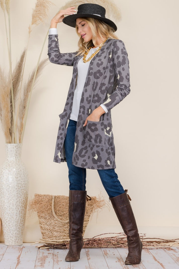 Celeste Full Size Leopard Open Front Contrast Cardigan-Cardigans + Kimonos-Inspired by Justeen-Women's Clothing Boutique