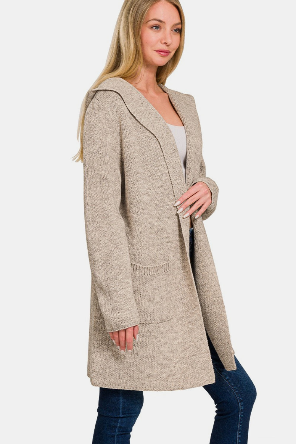 Zenana Hooded Open Front Sweater Cardigan-Cardigans + Kimonos-Inspired by Justeen-Women's Clothing Boutique